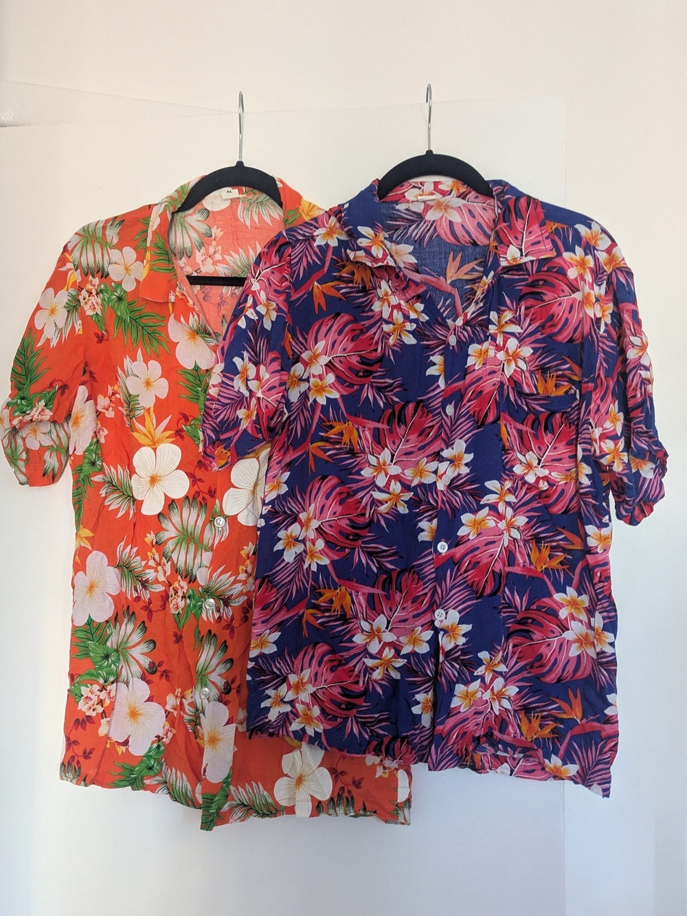 Tropical Floral Hawaiian Shirts - Orange & Navy (Bundle Of 2)